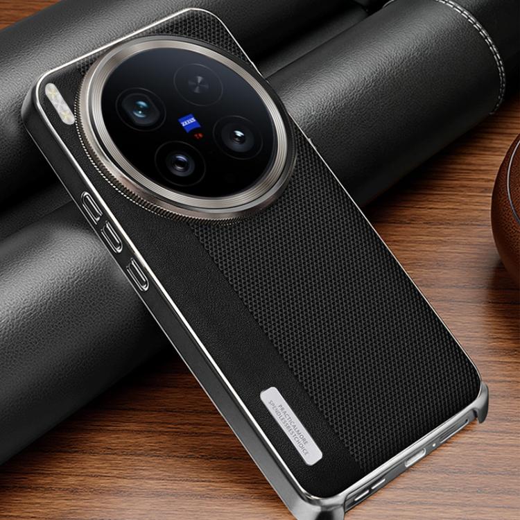 For vivo X200 Ultra Electroplated Matte Frame Dual Color Splicing Vegan Leather Phone Case