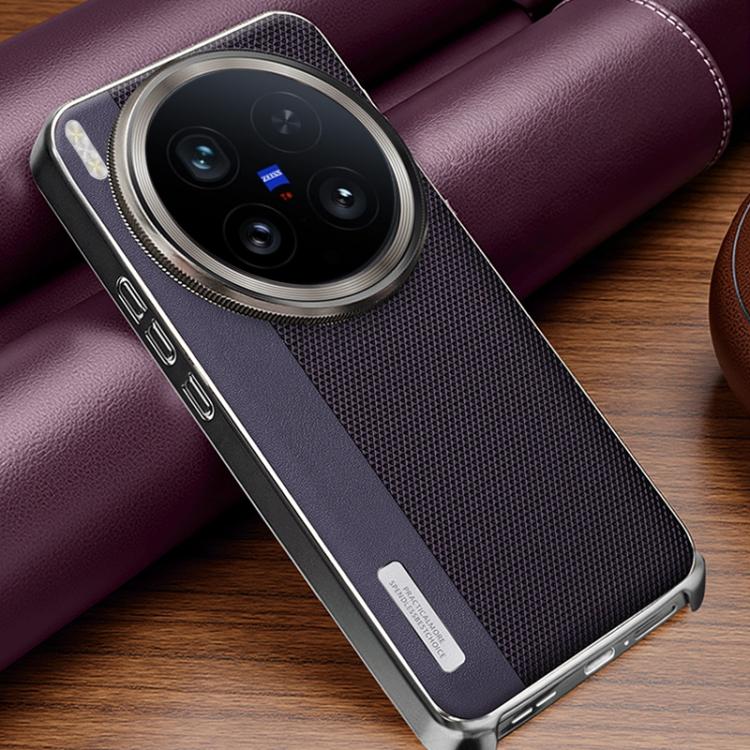 For vivo X200 Ultra Electroplated Matte Frame Dual Color Splicing Vegan Leather Phone Case