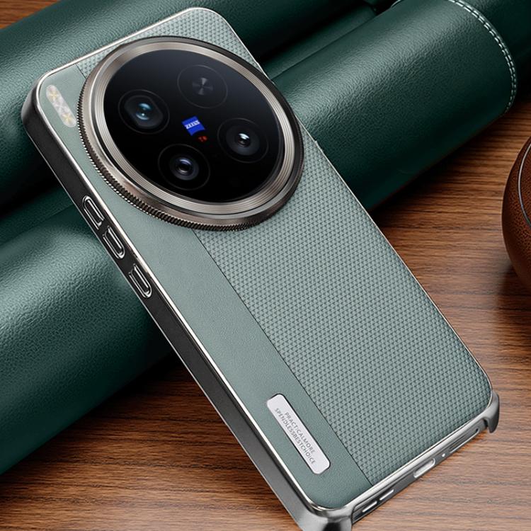 For vivo X200 Ultra Electroplated Matte Frame Dual Color Splicing Vegan Leather Phone Case