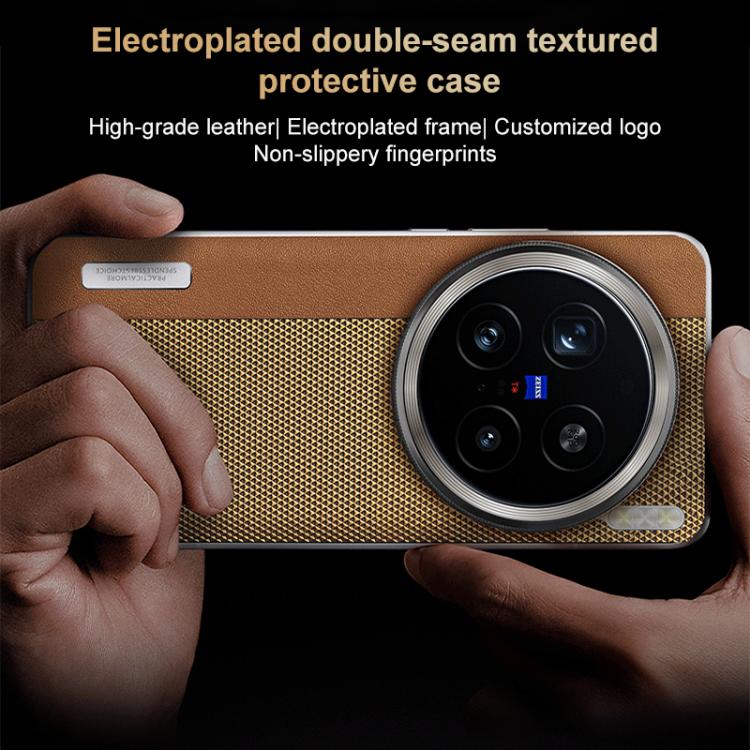 For vivo X200 Pro Electroplated Matte Frame Dual Color Splicing Vegan Leather Phone Case