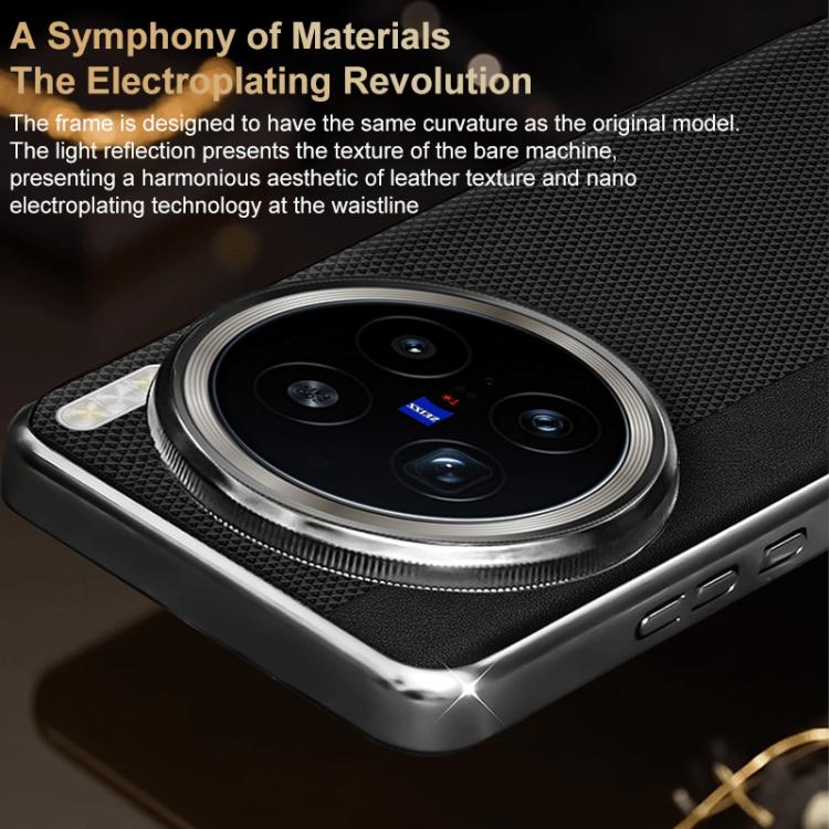 For vivo X200 Electroplated Matte Frame Dual Color Splicing Vegan Leather Phone Case