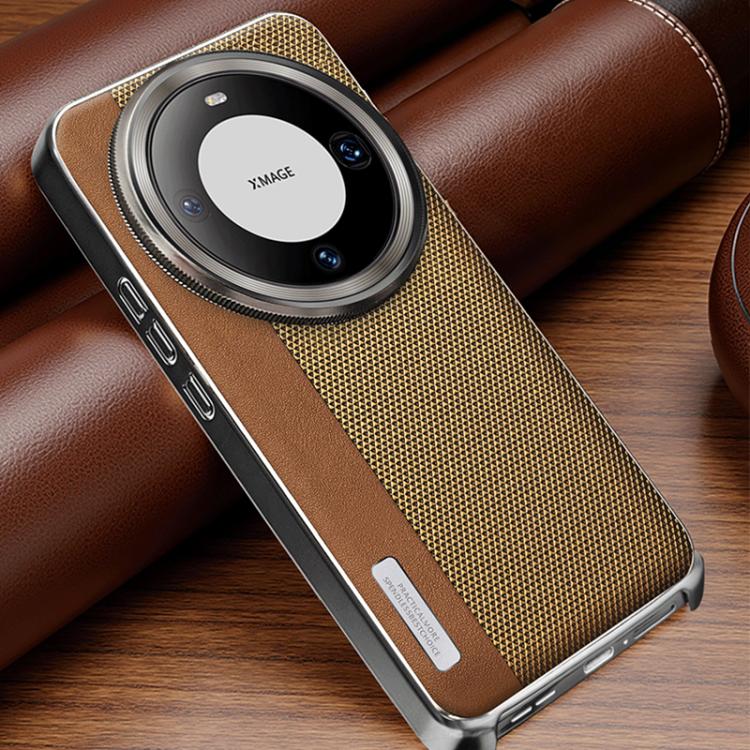 For Huawei Mate 60 Electroplated Matte Frame Dual Color Splicing Vegan Leather Phone Case