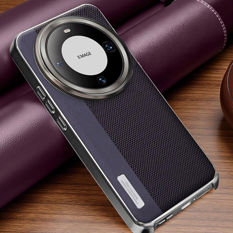 For Huawei Mate 60 Electroplated Matte Frame Dual Color Splicing Vegan Leather Phone Case