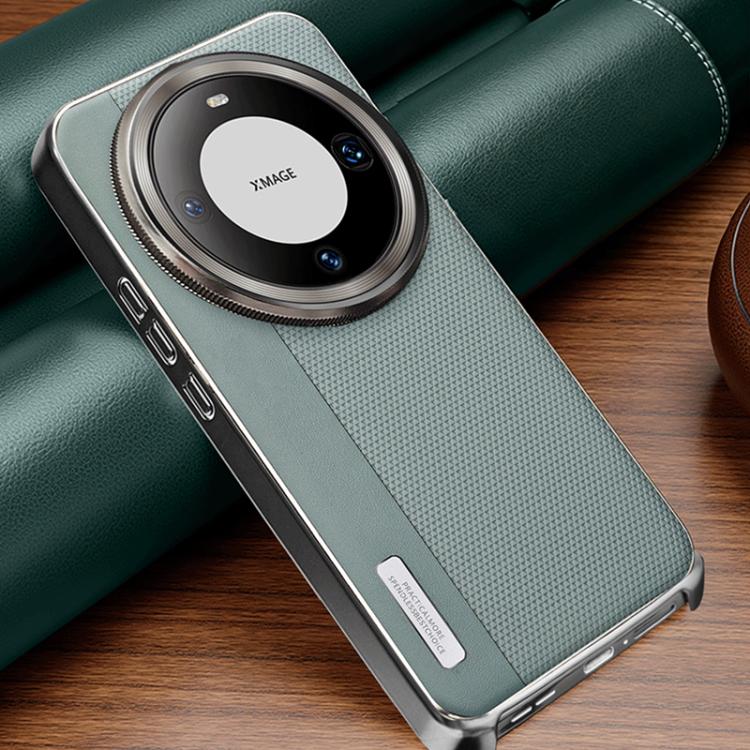 For Huawei Mate 60 Electroplated Matte Frame Dual Color Splicing Vegan Leather Phone Case
