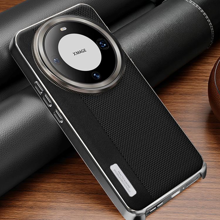 For Huawei Mate 60 Pro/Pro+ Electroplated Matte Frame Dual Color Splicing Vegan Leather Phone Case