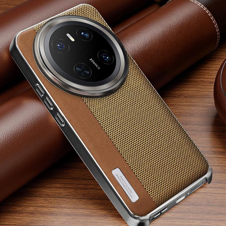 For Huawei Mate 70 Electroplated Matte Frame Dual Color Splicing Vegan Leather Phone Case