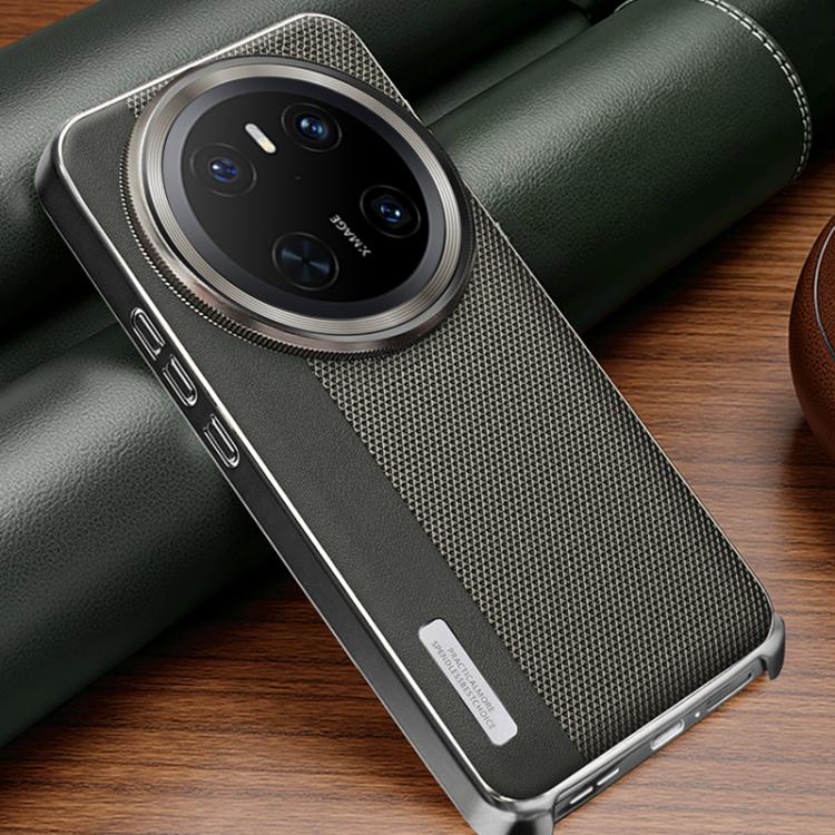 For Huawei Mate 70 Electroplated Matte Frame Dual Color Splicing Vegan Leather Phone Case