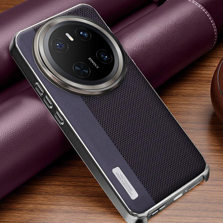 For Huawei Mate 70 Electroplated Matte Frame Dual Color Splicing Vegan Leather Phone Case