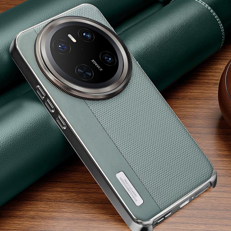 For Huawei Mate 70 Electroplated Matte Frame Dual Color Splicing Vegan Leather Phone Case