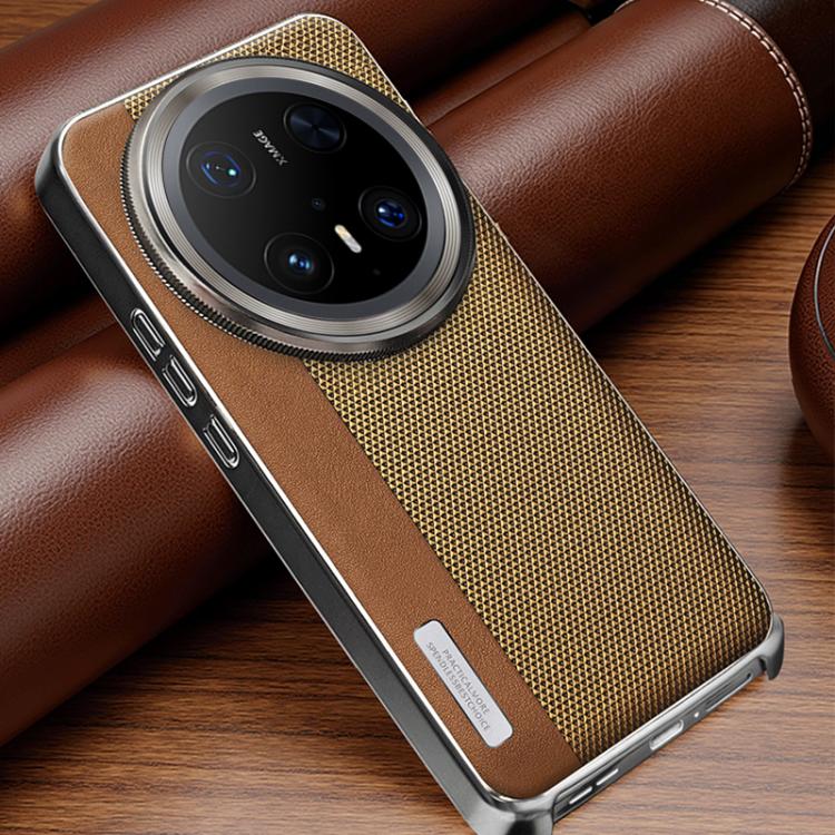 For Huawei Mate 70 Pro+ Electroplated Matte Frame Dual Color Splicing Vegan Leather Phone Case
