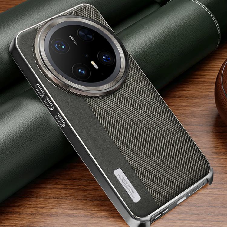 For Huawei Mate 70 Pro+ Electroplated Matte Frame Dual Color Splicing Vegan Leather Phone Case