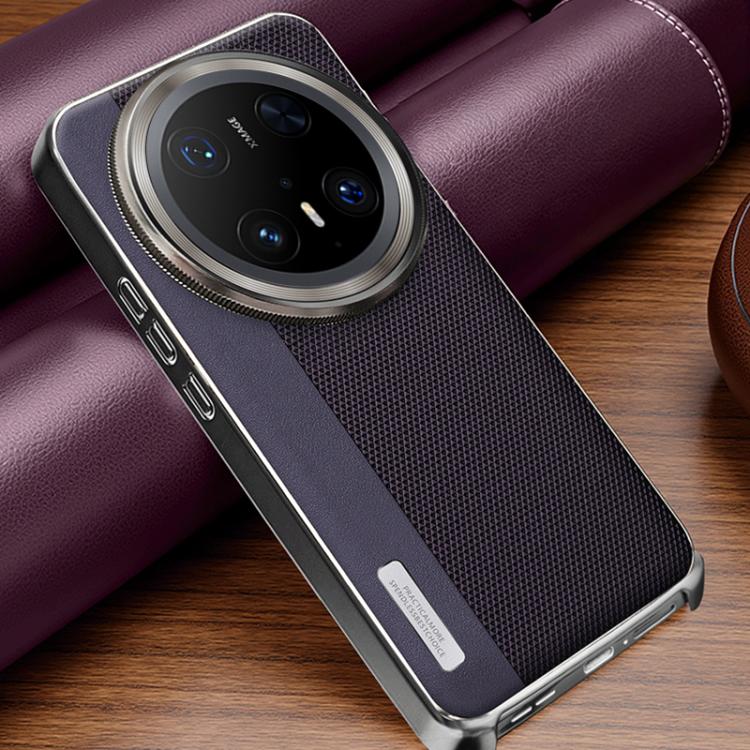 For Huawei Mate 70 Pro+ Electroplated Matte Frame Dual Color Splicing Vegan Leather Phone Case
