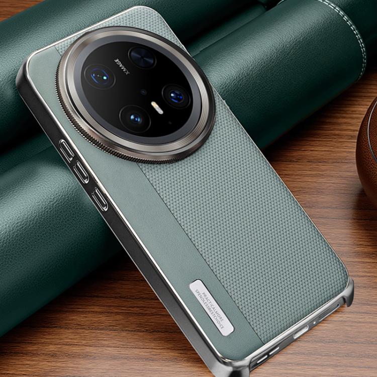 For Huawei Mate 70 Pro+ Electroplated Matte Frame Dual Color Splicing Vegan Leather Phone Case