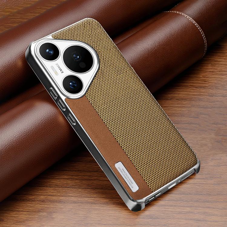 For Huawei Pura 70 Pro/Pro+ Electroplated Matte Frame Dual Color Splicing Vegan Leather Phone Case
