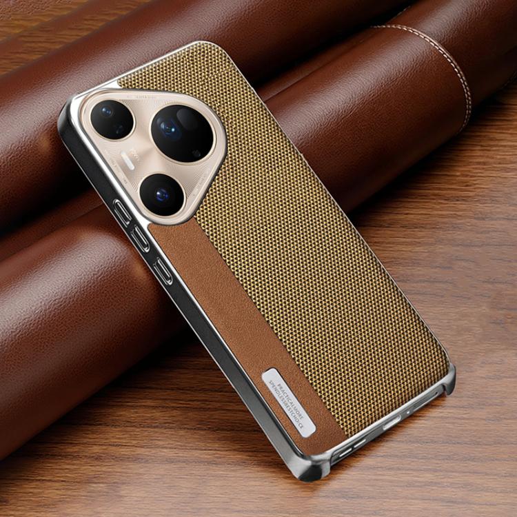 For Huawei Pura 80 Ultra 5G Electroplated Matte Frame Dual Color Splicing Vegan Leather Phone Case