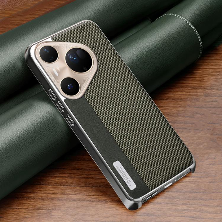For Huawei Pura 80 Ultra 5G Electroplated Matte Frame Dual Color Splicing Vegan Leather Phone Case