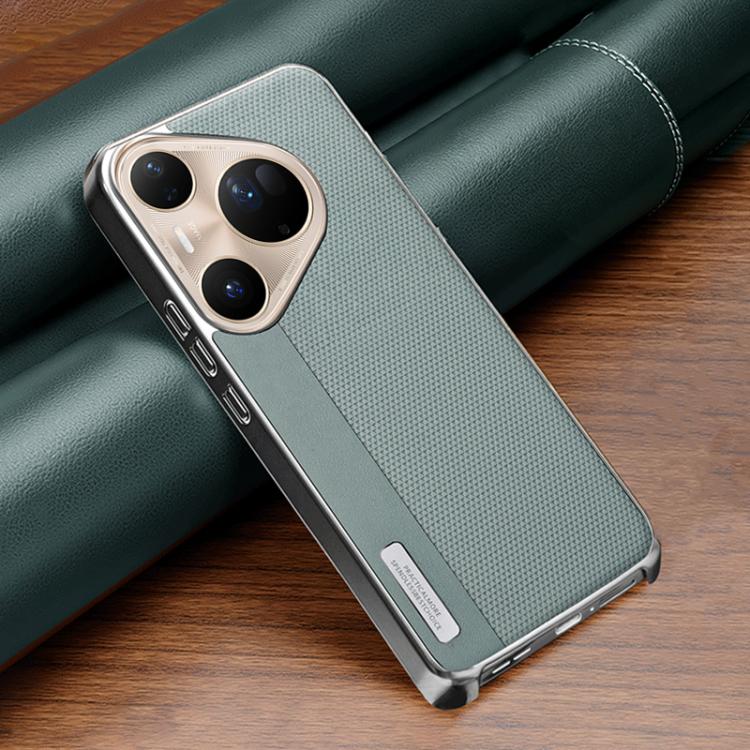 For Huawei Pura 80 Ultra 5G Electroplated Matte Frame Dual Color Splicing Vegan Leather Phone Case