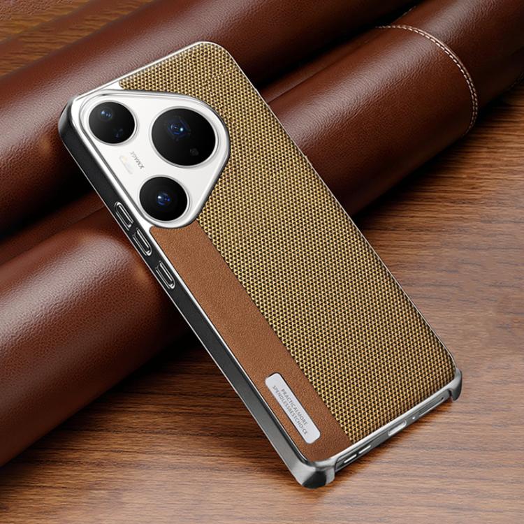 For Huawei Pura 80 Pro/Pro+ Electroplated Matte Frame Dual Color Splicing Vegan Leather Phone Case