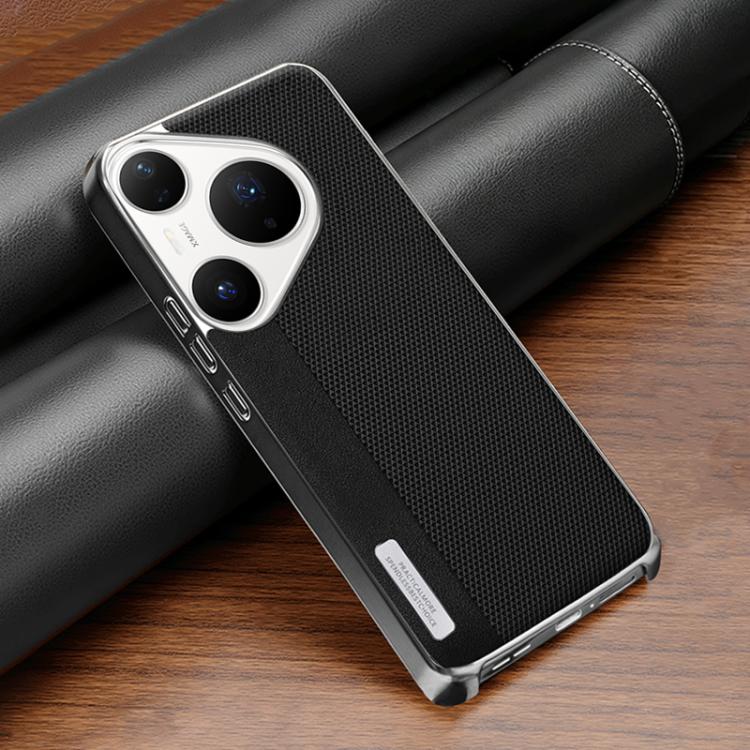 For Huawei Pura 80 Pro/Pro+ Electroplated Matte Frame Dual Color Splicing Vegan Leather Phone Case