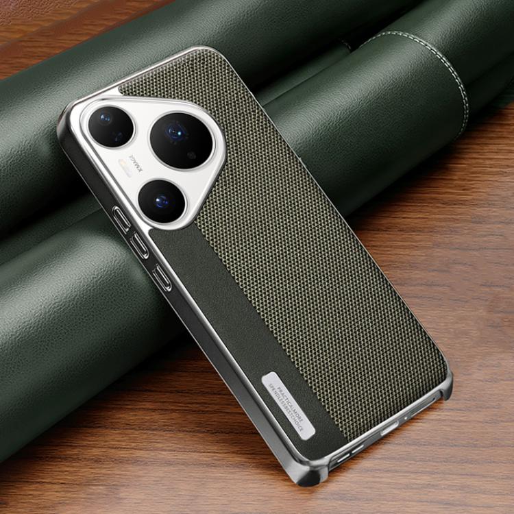 For Huawei Pura 80 Pro/Pro+ Electroplated Matte Frame Dual Color Splicing Vegan Leather Phone Case