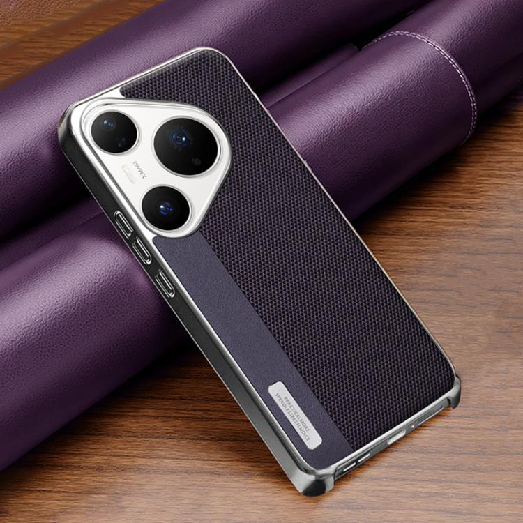 For Huawei Pura 80 Pro/Pro+ Electroplated Matte Frame Dual Color Splicing Vegan Leather Phone Case