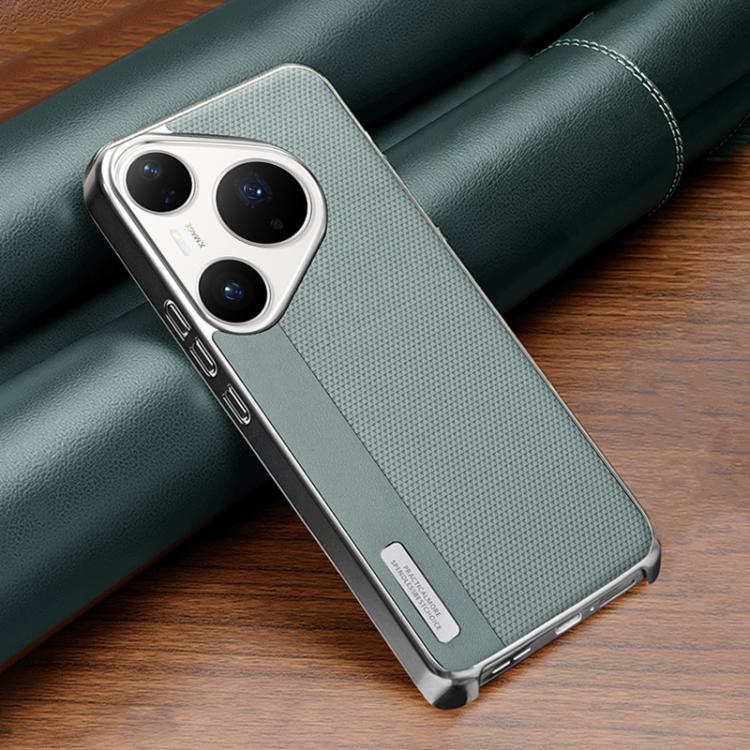 For Huawei Pura 80 Pro/Pro+ Electroplated Matte Frame Dual Color Splicing Vegan Leather Phone Case