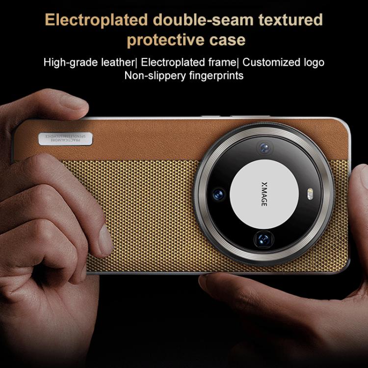 For Huawei Mate 60 Electroplated Matte Frame Dual Color Splicing Vegan Leather Phone Case
