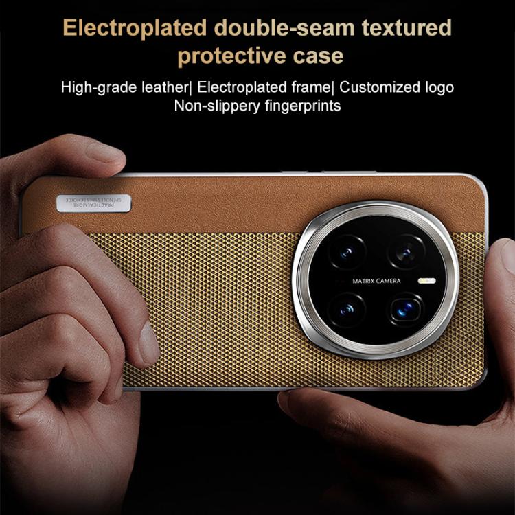 For Honor Magic7 Pro Electroplated Matte Frame Dual Color Splicing Vegan Leather Phone Case
