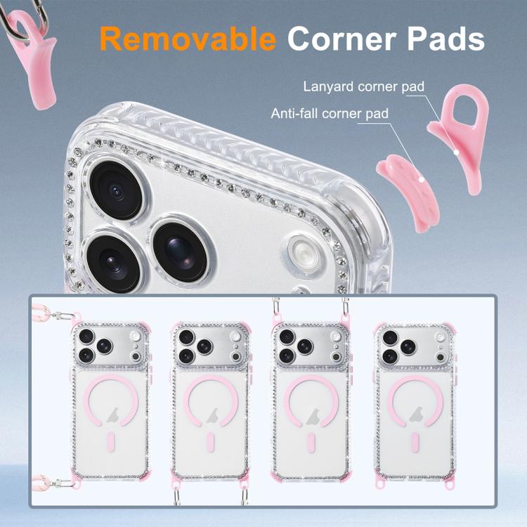 For iPhone 17 Dream Diamond 2 in 1 Shockproof Magnetic Phone Case with Long Lanyard