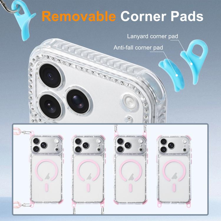 For iPhone 17 Dream Diamond 2 in 1 Shockproof Magnetic Phone Case with Long Lanyard