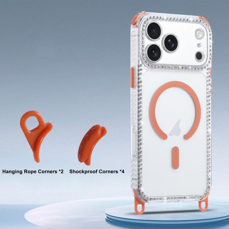 For iPhone 17 Dream Diamond 2 in 1 Shockproof Magnetic Phone Case with Long Lanyard