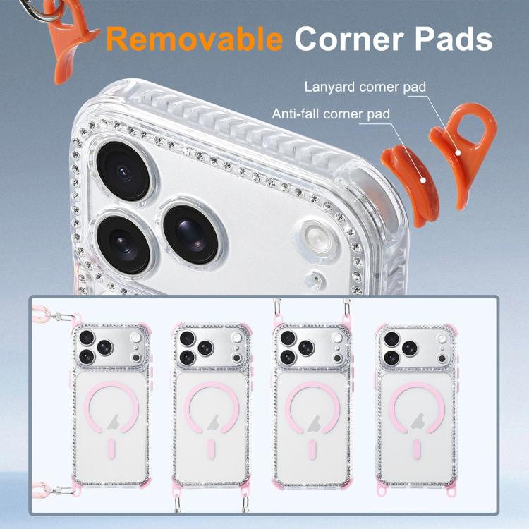 For iPhone 17 Dream Diamond 2 in 1 Shockproof Magnetic Phone Case with Long Lanyard