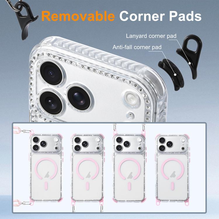 For iPhone 17 Dream Diamond 2 in 1 Shockproof Magnetic Phone Case with Long Lanyard