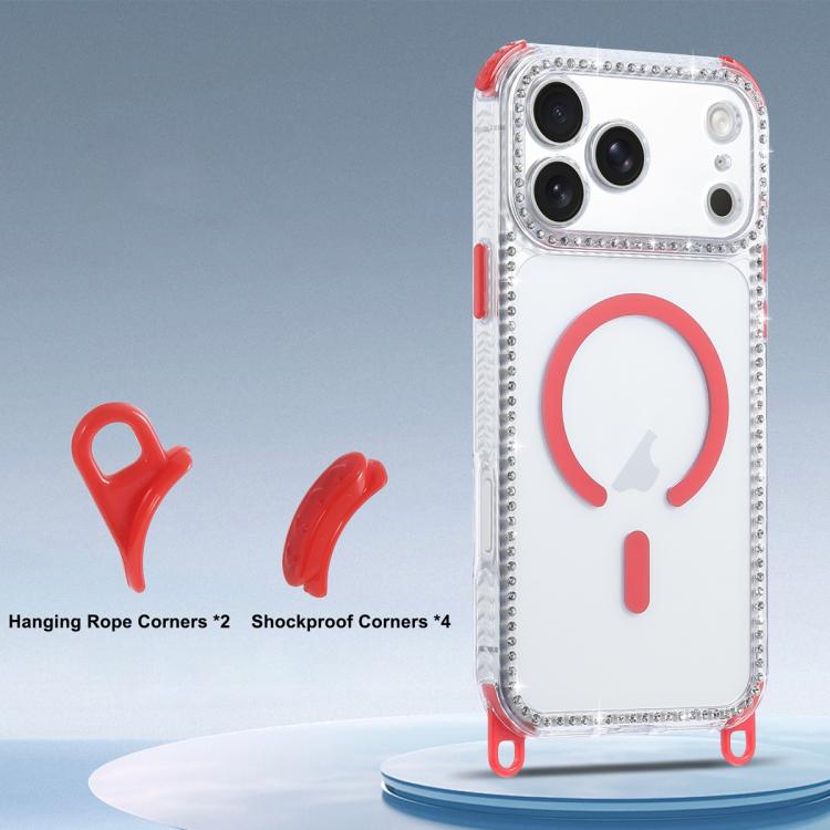 For iPhone 17 Dream Diamond 2 in 1 Shockproof Magnetic Phone Case with Long Lanyard