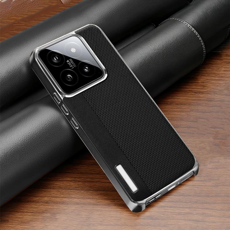 For Xiaomi 14 Pro Electroplated Matte Frame Dual Color Splicing Vegan Leather Phone Case