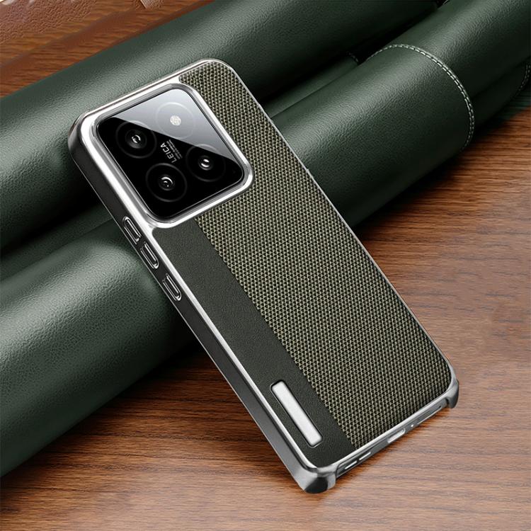 For Xiaomi 14 Pro Electroplated Matte Frame Dual Color Splicing Vegan Leather Phone Case