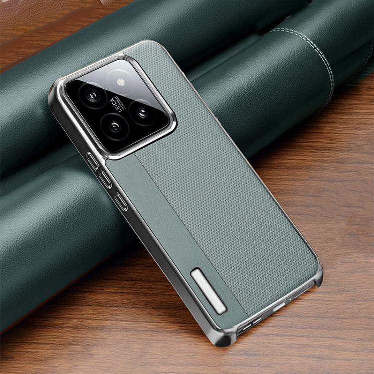 For Xiaomi 14 Pro Electroplated Matte Frame Dual Color Splicing Vegan Leather Phone Case