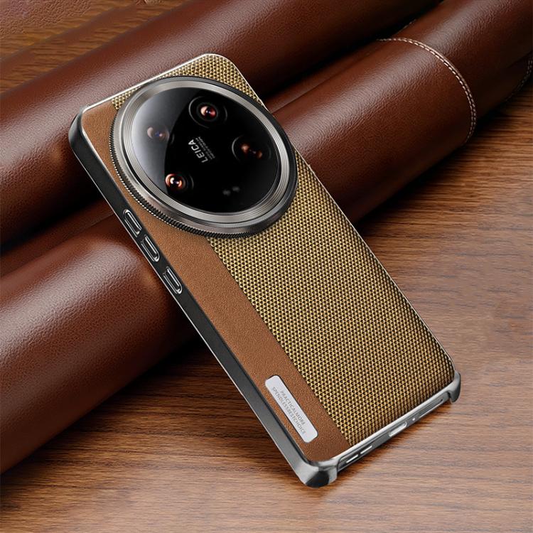 For Xiaomi 14 Ultra Electroplated Matte Frame Dual Color Splicing Vegan Leather Phone Case