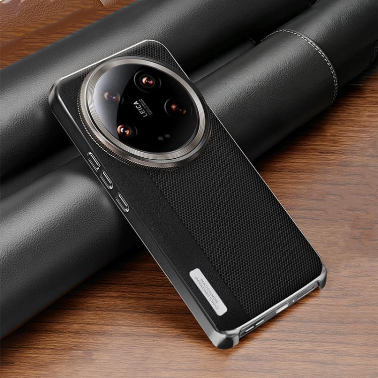 For Xiaomi 14 Ultra Electroplated Matte Frame Dual Color Splicing Vegan Leather Phone Case