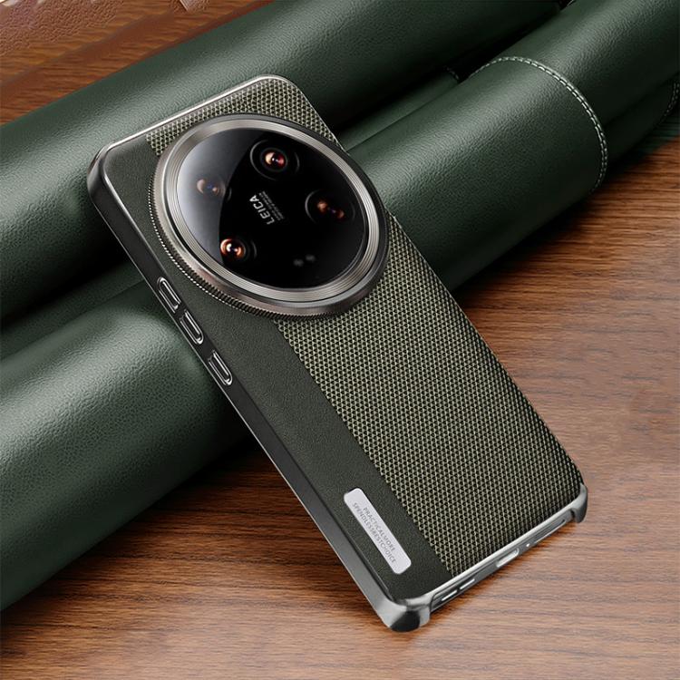 For Xiaomi 14 Ultra Electroplated Matte Frame Dual Color Splicing Vegan Leather Phone Case