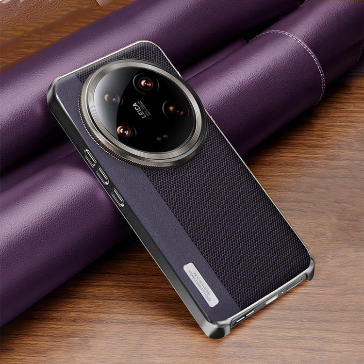 For Xiaomi 14 Ultra Electroplated Matte Frame Dual Color Splicing Vegan Leather Phone Case