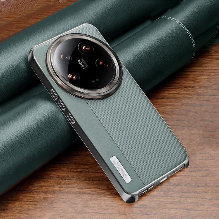 For Xiaomi 14 Ultra Electroplated Matte Frame Dual Color Splicing Vegan Leather Phone Case