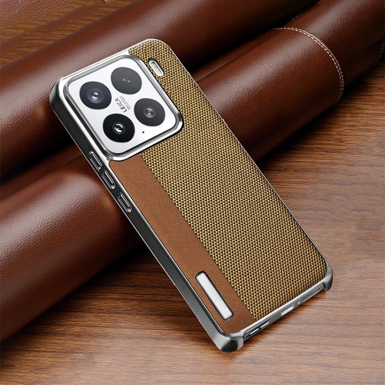 For Xiaomi 15 Electroplated Matte Frame Dual Color Splicing Vegan Leather Phone Case