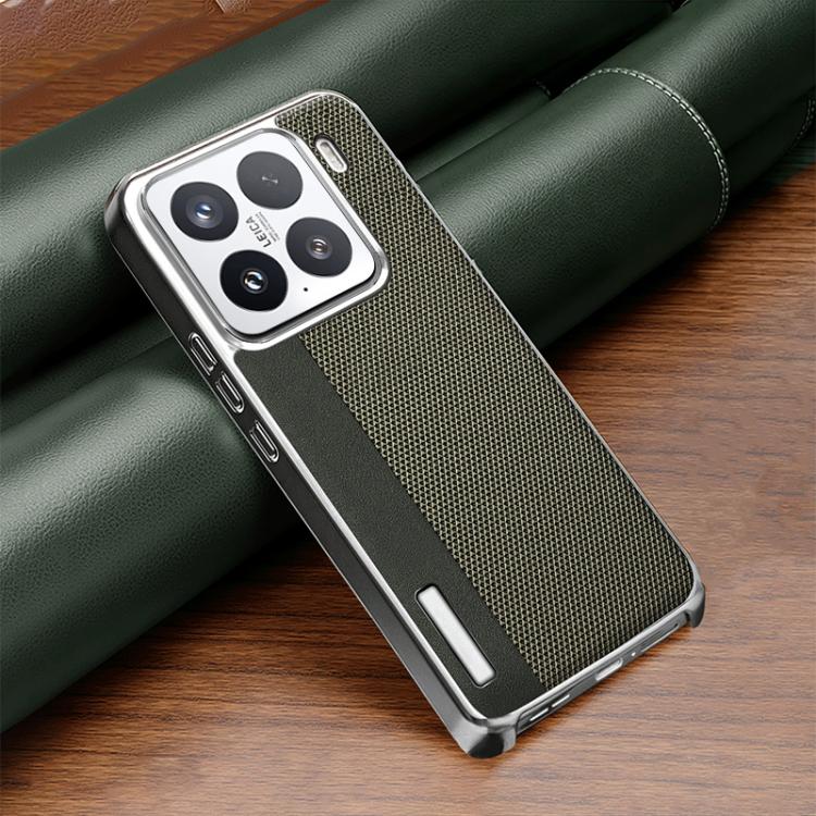 For Xiaomi 15 Electroplated Matte Frame Dual Color Splicing Vegan Leather Phone Case