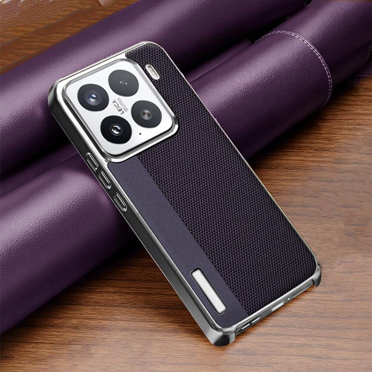 For Xiaomi 15 Electroplated Matte Frame Dual Color Splicing Vegan Leather Phone Case