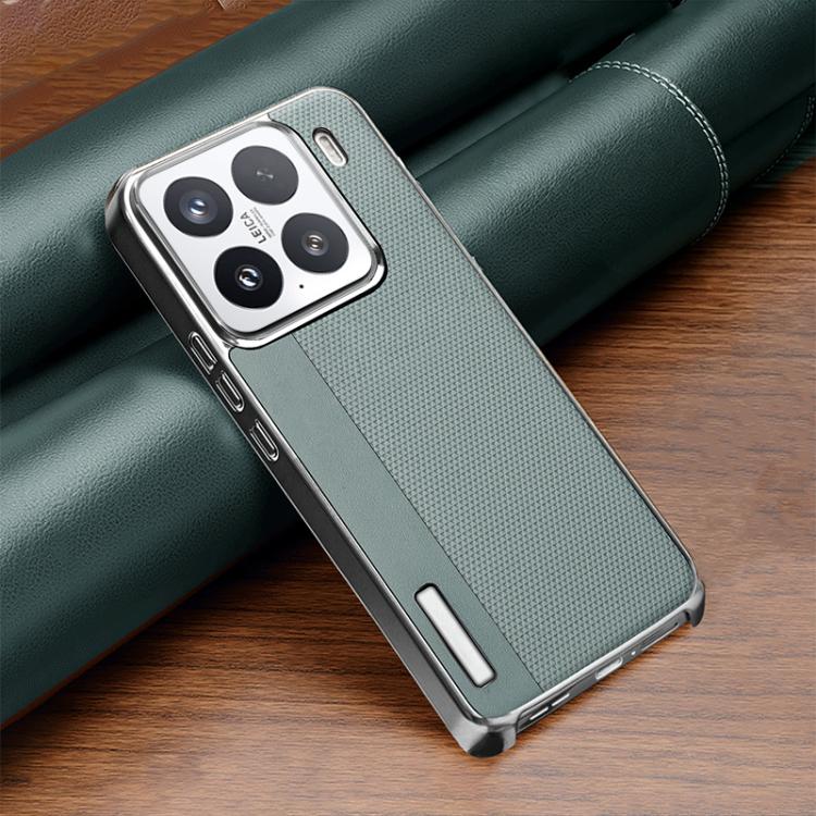 For Xiaomi 15 Electroplated Matte Frame Dual Color Splicing Vegan Leather Phone Case
