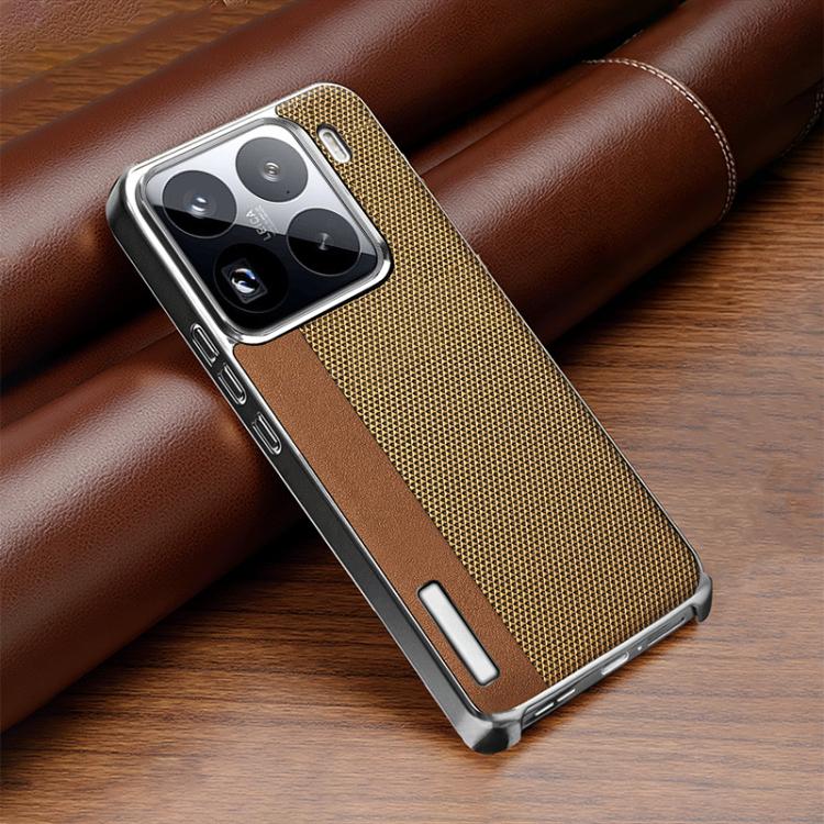 For Xiaomi 15 Pro Electroplated Matte Frame Dual Color Splicing Vegan Leather Phone Case