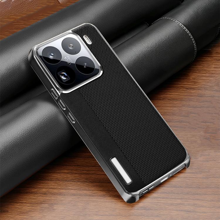 For Xiaomi 15 Pro Electroplated Matte Frame Dual Color Splicing Vegan Leather Phone Case