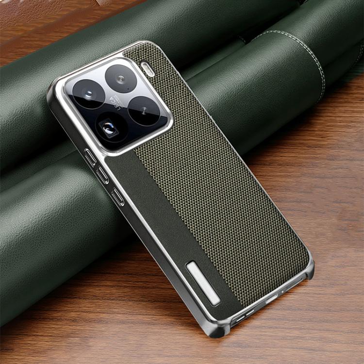 For Xiaomi 15 Pro Electroplated Matte Frame Dual Color Splicing Vegan Leather Phone Case