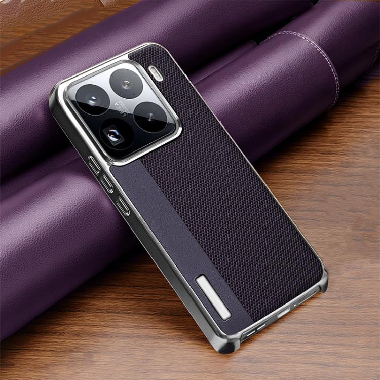 For Xiaomi 15 Pro Electroplated Matte Frame Dual Color Splicing Vegan Leather Phone Case